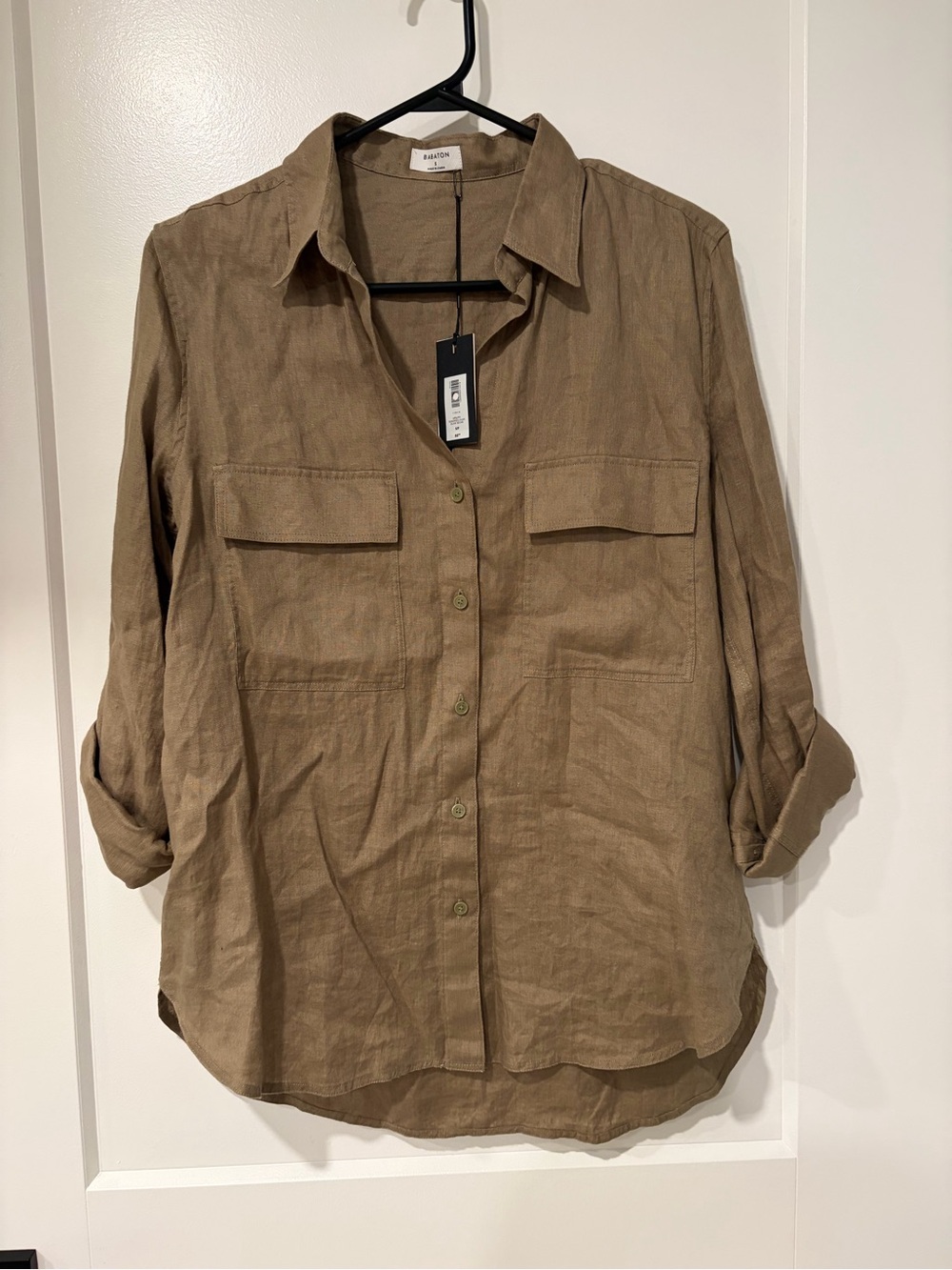 Babaton Utility Linen Shirt Brown Small NWT